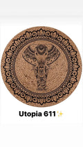 Round jute rug with ornate black elephant and floral mandala design, boho home decor