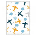 Waschbarer Teppich mit bunten Flugzeugen und Wolken für Kinderzimmer