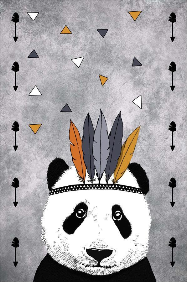 Waschbarer Bambusteppich mit Panda-Motiv, Federn und geometrischen Mustern, ideal für moderne Wohnräume