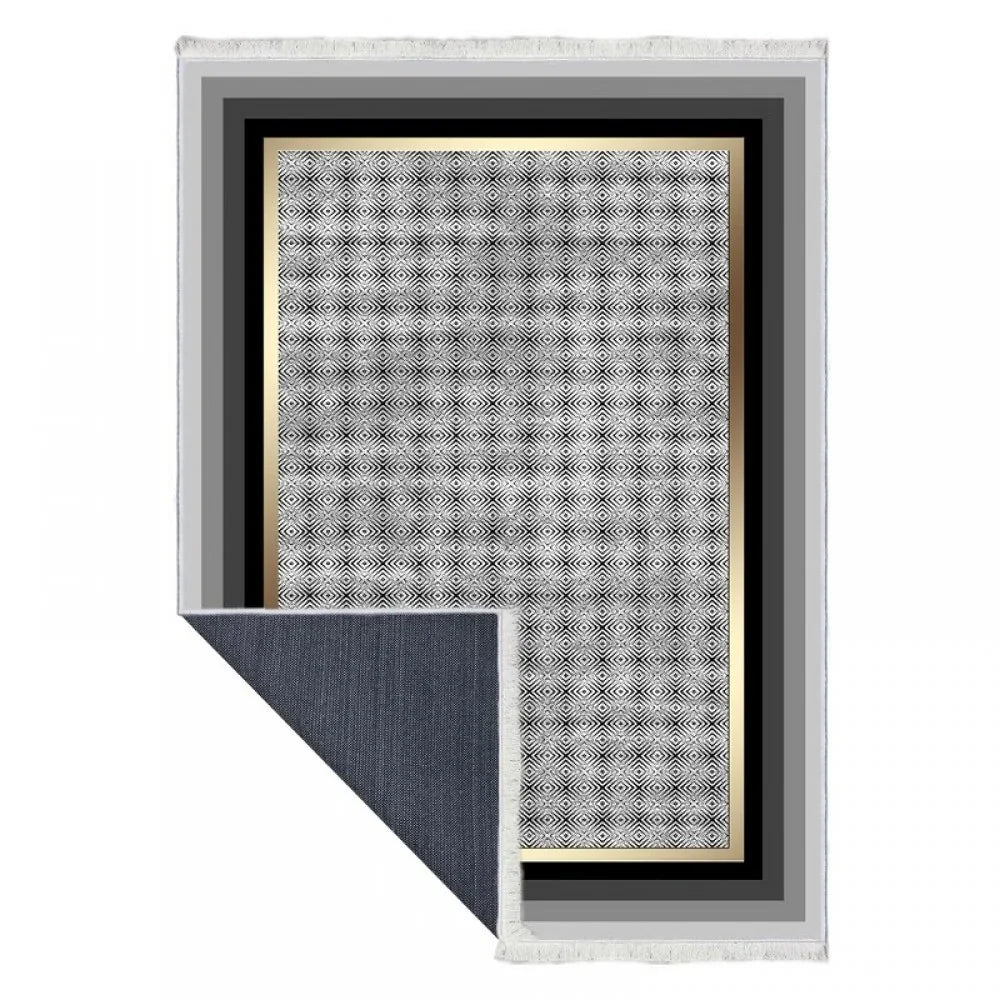 Waschbarer Teppich 829 | Dezent & Luxuriös  | Grau & Gold