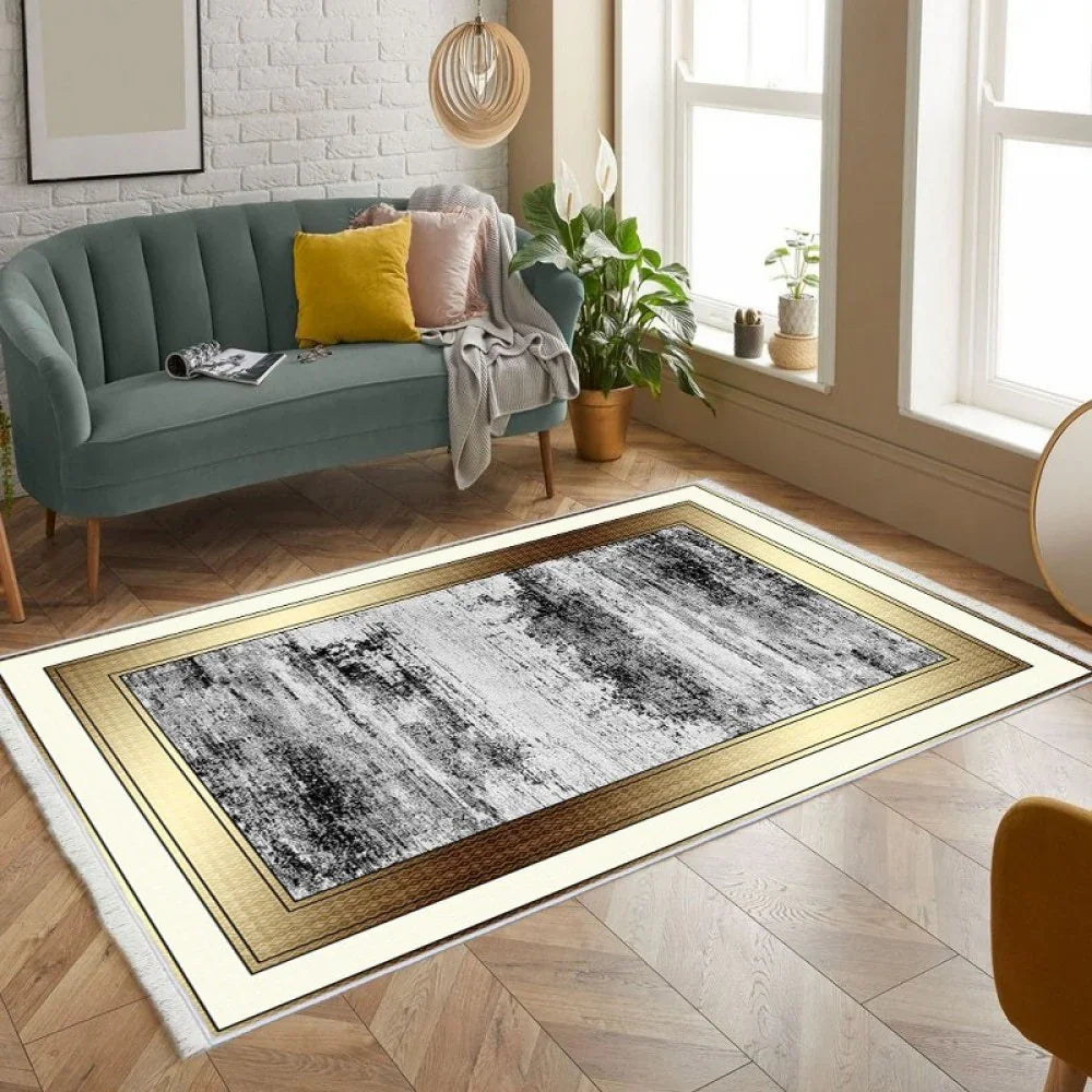 Waschbarer Teppich 879 | Klassisches Muster mit Goldrahmen